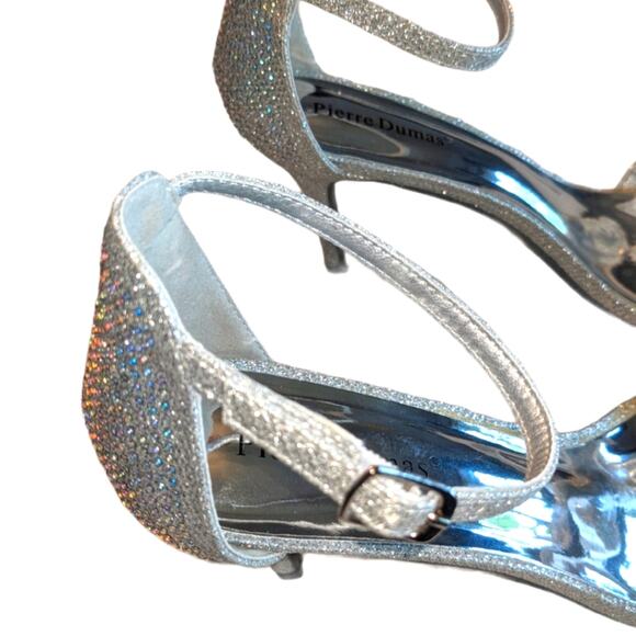 PIERRE DUMAS Silver Sparkle Formal Heels 10 Prom - Picture 7 of 10